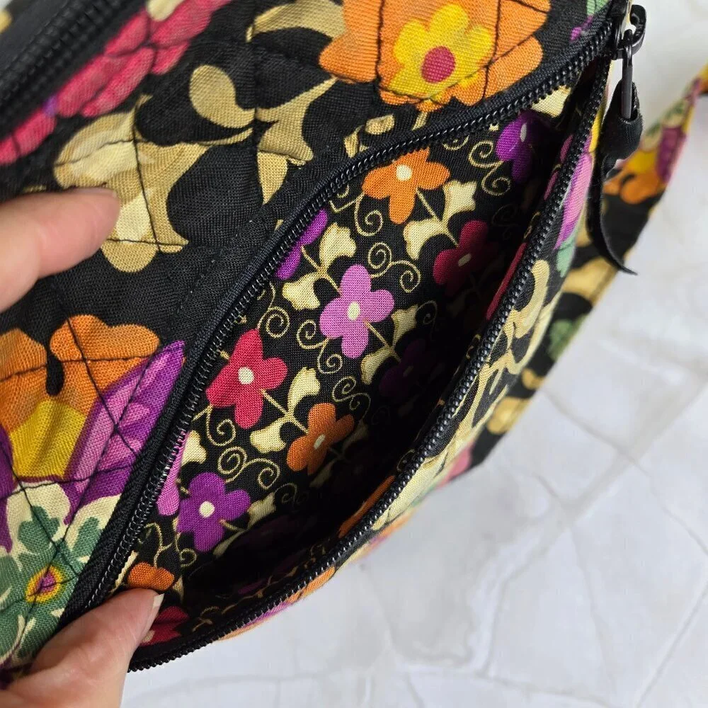 Vera Bradley Cotton Quilted Crossbody Bag Black Pink Orange Adjustable Strap